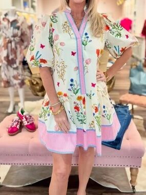 Rosa Clothing Bohemia Floral Puff Sleeve Relaxed Midi Dress Floral NWT